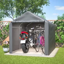Grå Cykelgarage / Haveskur 160x220x165 cm med rulledør, vandtæt PE-materiale