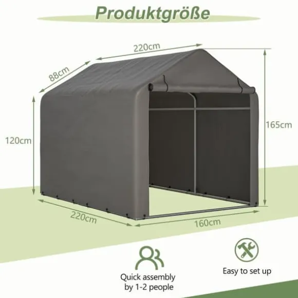 Grå Cykelgarage / Haveskur 160x220x165 cm med rulledør, vandtæt PE-materiale