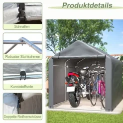 Grå Cykelgarage / Haveskur 160x220x165 cm med rulledør, vandtæt PE-materiale