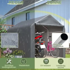 Grå Cykelgarage / Haveskur 160x220x165 cm med rulledør, vandtæt PE-materiale