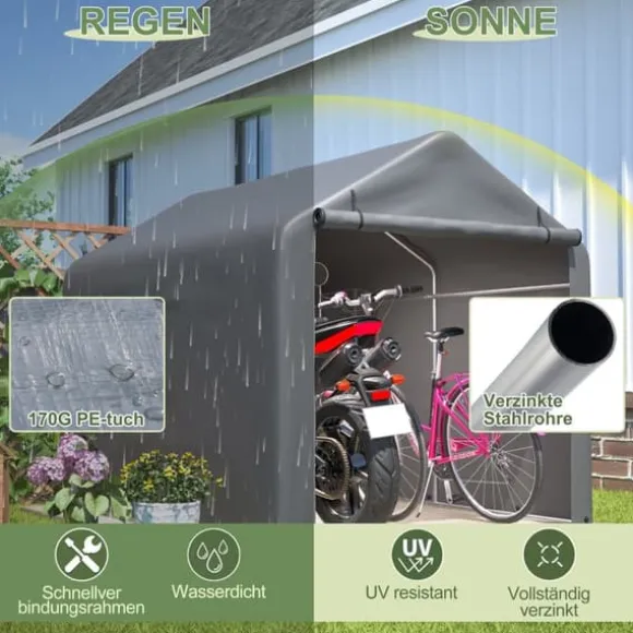Grå Cykelgarage / Haveskur 160x220x165 cm med rulledør, vandtæt PE-materiale