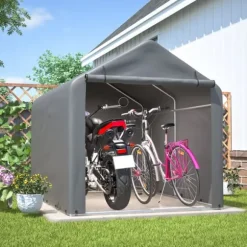 Grå Cykelgarage / Haveskur 160x220x165 cm med rulledør, vandtæt PE-materiale