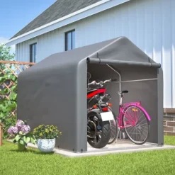 Grå Cykelgarage / Haveskur 160x220x165 cm med rulledør, vandtæt PE-materiale