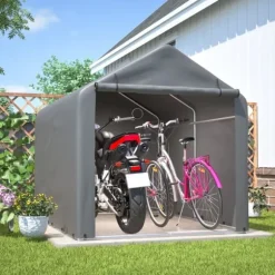 Grå Cykelgarage / Haveskur 160x220x165 cm med rulledør, vandtæt PE-materiale