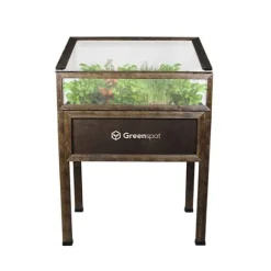 Greenspot Mini Drivhus med Overdækning til Altan og Terrasse 80x45x120 cm - Drivhus på en træplatform, Hævet træbed, Kold ramme med overdækning på høj | CDON