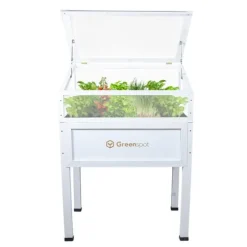 Greenspot Mini Drivhus med Overdækning til Altan og Terrasse 80x45x120 cm - Drivhus på en træplatform, Hævet træbed, Kold ramme med overdækning på høj | CDON