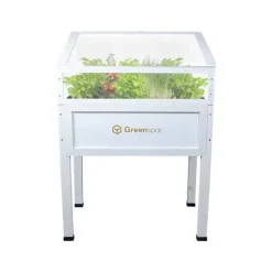 Greenspot Mini Drivhus med Overdækning til Altan og Terrasse 80x45x120 cm - Drivhus på en træplatform, Hævet træbed, Kold ramme med overdækning på høj | CDON