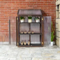Greenspot Mini Drivhus til Altan og Terrasse 80 x 42 x 120 cm - Altandrivhus til overvintring af urter, blomster, frøplanter - Oprindelsesfarve Mørk R | CDON