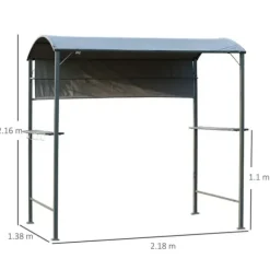 Grillpavillon 218x138x216 cm, flammehæmmende tag, 2 hylder, polyester, sort