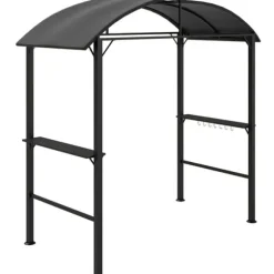 Grillpavillon 233x110x235 cm, vindtæt med dobbelt tag og hylder, UV-beskyttelse, stål, mørkegrå