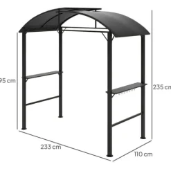Grillpavillon 233x110x235 cm, vindtæt med dobbelt tag og hylder, UV-beskyttelse, stål, mørkegrå