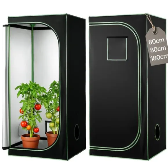 Growtelt - Indendørs Plantetelt - 80 x 80 x 180 cm - 600D Højreflekterende Mylar - Observationsvindue - Gulvbakke - Robust Lynlås