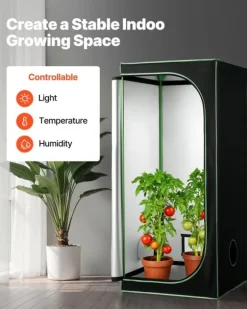 Growtelt - Indendørs Plantetelt - 80 x 80 x 180 cm - 600D Højreflekterende Mylar - Observationsvindue - Gulvbakke - Robust Lynlås