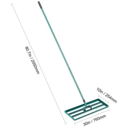 Græsplanenivelleringsrive, kraftig 36 tommer x 10 tommer design, 78 tommer stål forlænget håndtag., 10x30 tommer