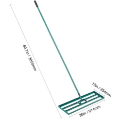 Græsplanenivelleringsrive, kraftig 36 tommer x 10 tommer design, 78 tommer stål forlænget håndtag., 10x36 tommer