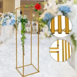 Guld metal blomsterstander, søjle til bryllupsbaggrund & plantehylde, 180 cm