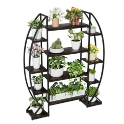 Halvmåne plantehylde - Blomsterstativ/stigehylde - 5 Niveauer - Metal - Med Lys - XL - Inde/Ude - Orange