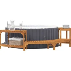 Halvrund udendørs badetub omkreds i solid akacietræ | Størrelse: 252 x 112 x 55.5 cm | Farve: Brun