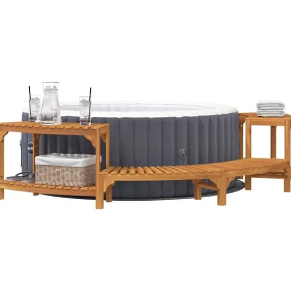 Halvrund udendørs badetub omkreds i solid akacietræ | Størrelse: 252 x 112 x 55.5 cm | Farve: Brun