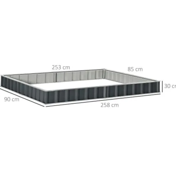 Havebed, Tykt Farvet Stål, 258L x 90B x 30H cm, 253L x 85B x 30H cm Planteområde, Værktøjsfri Installation, Hævet Design