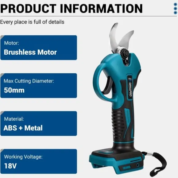 Havebeskærer - Batteridrevet beskæringssaks - 18V - 2 Batterier - Børsteløs Motor - 50 mm Skærediameter - Klinge i Højkulstofstål - EU-Stik - Rød/Sort | CDON