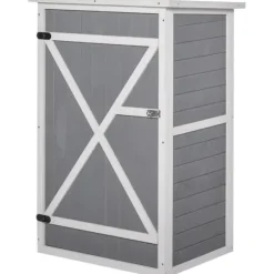 Havebod i træ 75×56×115 cm med hyldeplan, sort/grå/hvid