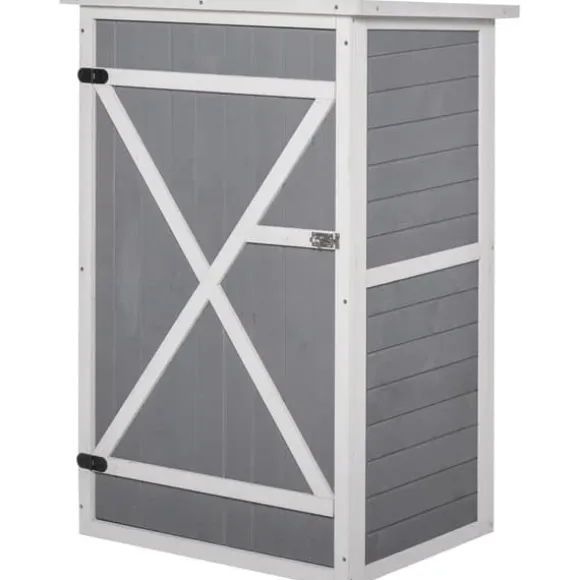 Havebod i træ 75×56×115 cm med hyldeplan, sort/grå/hvid