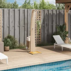 Havebruser i polyrattan med akacietræ - Fritstående udendørs bruser | Størrelse: 55x60x224 cm | Farve: Beige