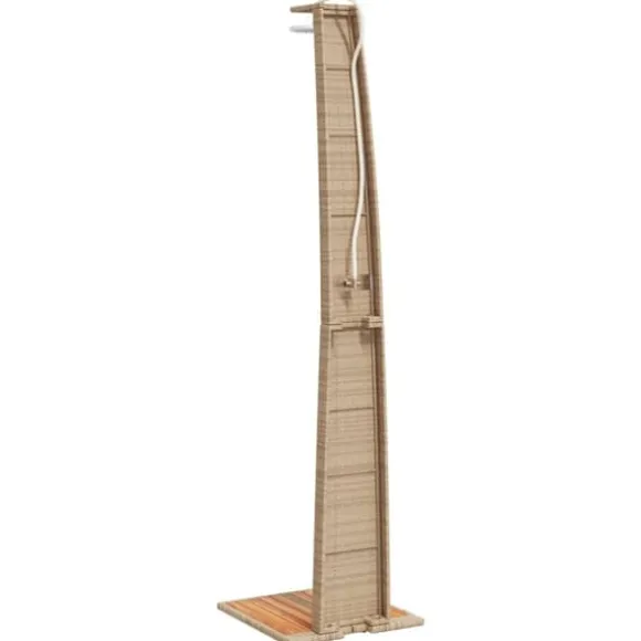 Havebruser i polyrattan med akacietræ - Fritstående udendørs bruser | Størrelse: 55x60x224 cm | Farve: Beige