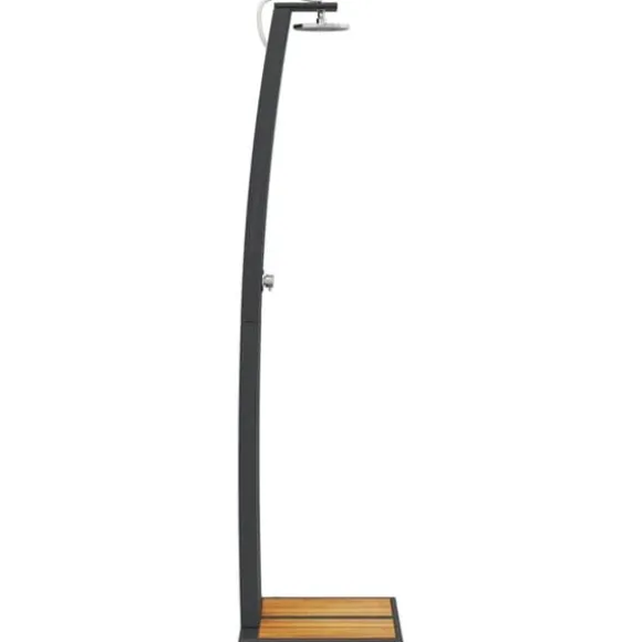 Havebruser i polyrattan med akacietræ - Udendørs brusebad | Størrelse: 55x60x224 cm | Farve: Sort