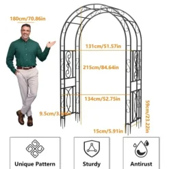 Havebue & Espalier - Gotisk Bue - 216 cm Høj - Pulverlakeret Jern - Til Klatreplanter & Bryllup - Udendørs - Sort