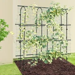 Havebue - Espalier med net - Rustbestandigt stål & PE - Mål 180×30×180 cm - Rør Ø16 mm - Til klatreplanter - Sort