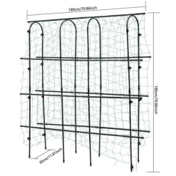 Havebue - Espalier med net - Rustbestandigt stål & PE - Mål 180×30×180 cm - Rør Ø16 mm - Til klatreplanter - Sort