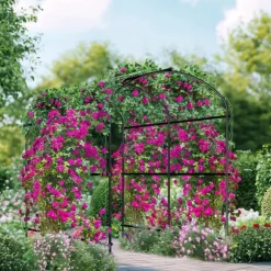 Havebue Espalier - Metal Plantestativ - 160 cm Høj - Pulverlakeret - Til Klatreplanter & Agurker - Udendørs Bue/Tunnel - Hvid