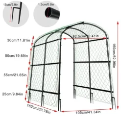 Havebue Espalier - Metal Plantestativ - 160 cm Høj - Pulverlakeret - Til Klatreplanter & Agurker - Udendørs Bue/Tunnel - Hvid