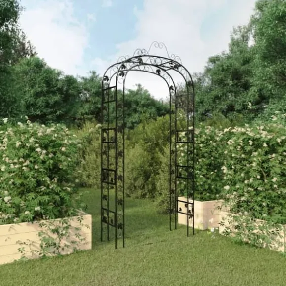 Havebue i pulverlakeret stål - Blomsterbue til haven | Størrelse: 116x45x240 cm | Farve: Sort