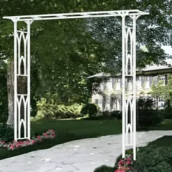Havebue Pergola - Metalspalier - PVC-belagt ramme - Ekstra robust til udendørs brug - Til klatreplanter og bryllup - Hvid