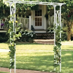 Havebue Pergola - Metalspalier - PVC-belagt ramme - Ekstra robust til udendørs brug - Til klatreplanter og bryllup - Hvid