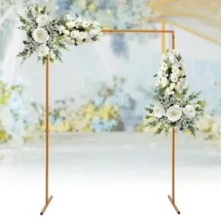 Havebue til bryllup, firkantet metalbue med baser, 6,6 × 4,9 ft, gul, størrelse M