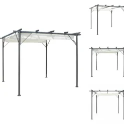 Havebuer, espalierer & pergolaer - Living pergola med tilbagetrækkeligt tag 3x3 m stål cremefarvet