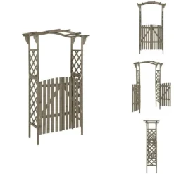 Havebuer, espalierer & pergolaer - Living pergola med låge 116x40x204 cm massivt grantræ grå