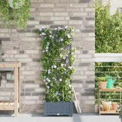 Havedåse med automatisk vanding - Rektangulær plantekasse i stål | Farve: Lysegrå | Størrelse: 40x40x126 cm