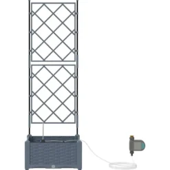 Havedåse med automatisk vanding - Rektangulær plantekasse i stål | Farve: Lysegrå | Størrelse: 40x40x126 cm