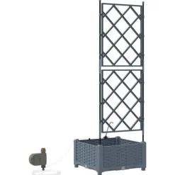 Havedåse med automatisk vanding - Rektangulær plantekasse i stål | Farve: Lysegrå | Størrelse: 40x40x126 cm