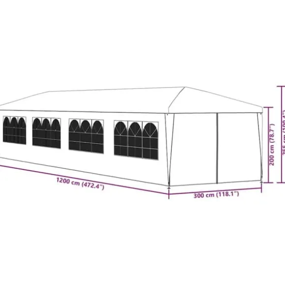 Havefesttelt 3x12 m - Hvid UV-resistent og vandafvisende | Størrelse: 3 x 12 m