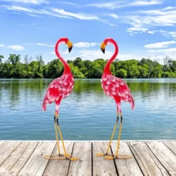 Havefigur Sæt, Flamingo Dekoration 2-delt, 20x27x89 cm