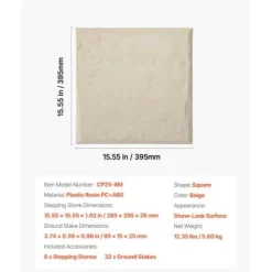 Havefliser, 39,5x39,5x2,6 cm, Beige, Plast
