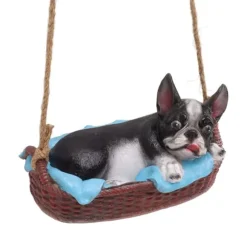 Havehundestatue Udendørs Harpiks Gynge Ornament Hængende Dekoration Hjem Bulldog Dyr Gave Sort