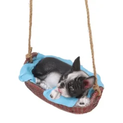Havehundestatue Udendørs Harpiks Gynge Ornament Hængende Dekoration Hjem Bulldog Dyr Gave Sort