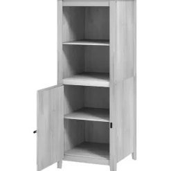 Havekabinet i træ 60×60×160 cm, aflåseligt med hylder, vejrbestandigt redskabsskur, lysegrå